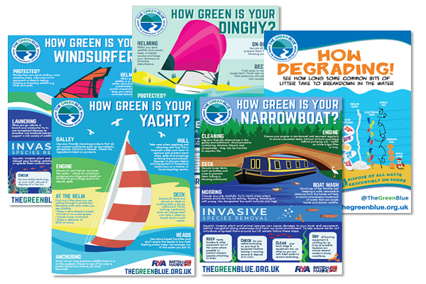 A selection of sustainable boating awareness posters from The Green Blue