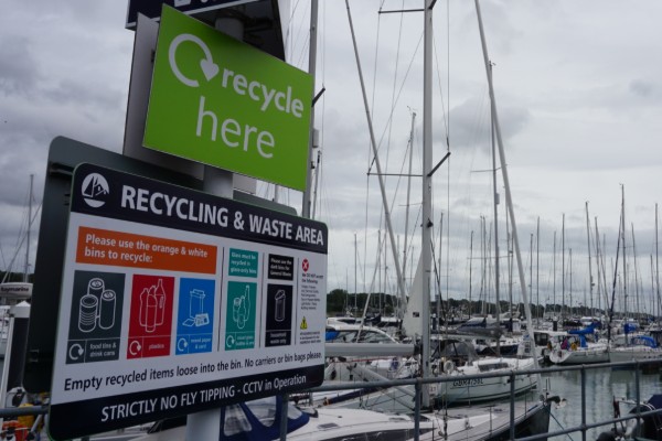 A recycling area at a marina