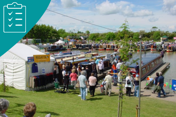 An inland boating event with narrowboats