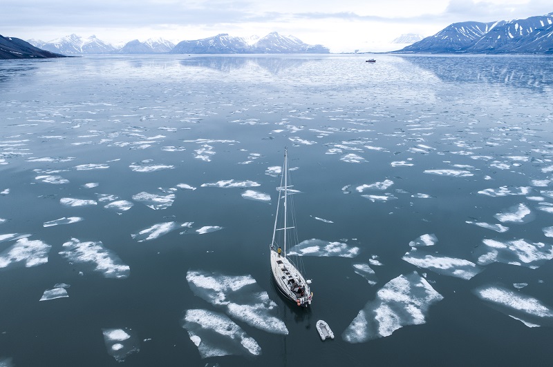 Jon Amtrup's boat in ice-spotted water