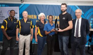 Friedrich J. Deimann collects the award from World Sailing and Sail Africa Youth Development Foundation, winners of the 2021 World Sailing 11th Hour Racing Sustainability Award.